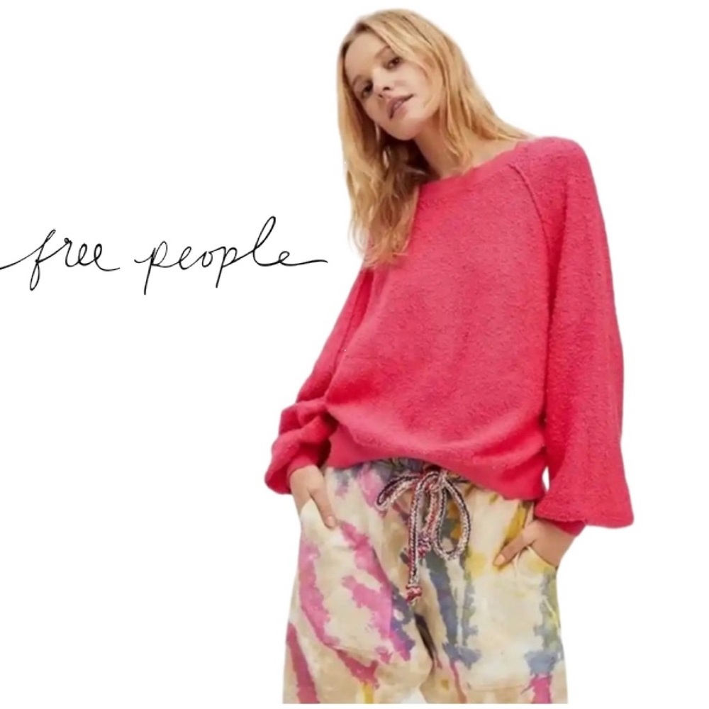 Free People Women's Small Found My Friend Dark Pink Boucle Pullover